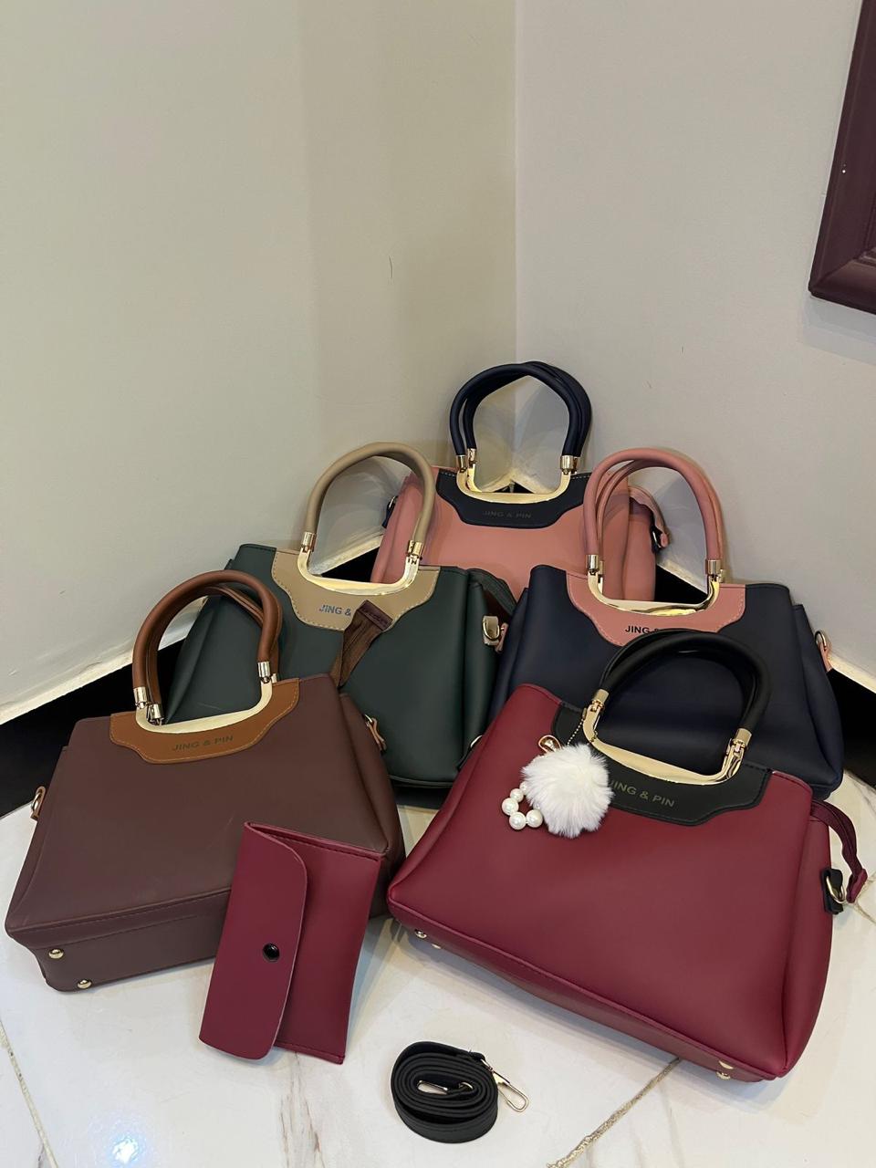 Premium 'JING & PIN' Ladies Handbag Collection with Clutch and Shoulder Strap Option( black )