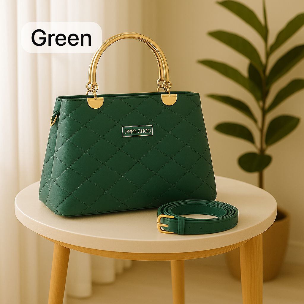 Quilted Faux Leather Handbags with Golden Metal Handles - Elegant Shoulder Tote