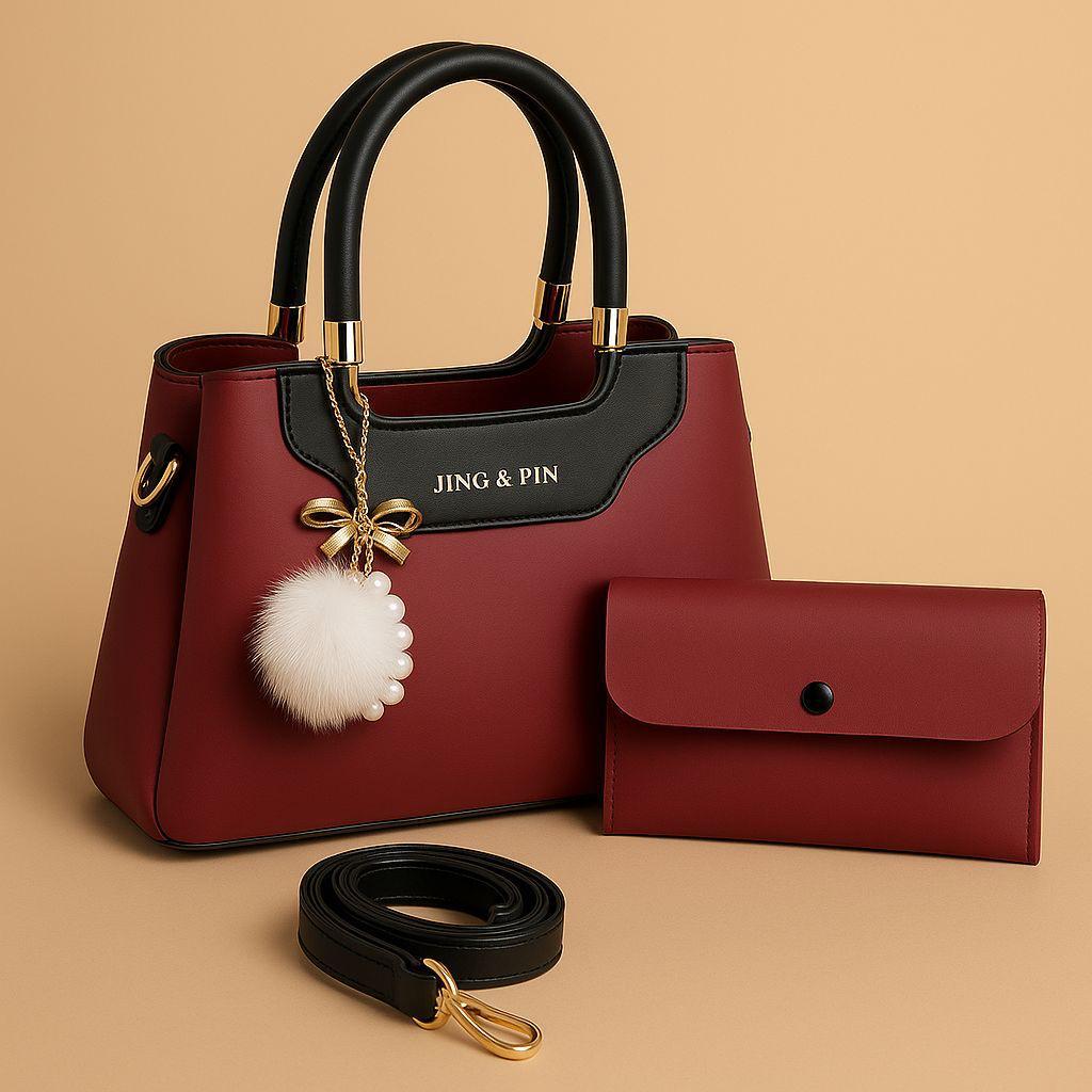 Premium 'JING & PIN' Ladies Handbag Collection with Clutch and Shoulder Strap Option( black )