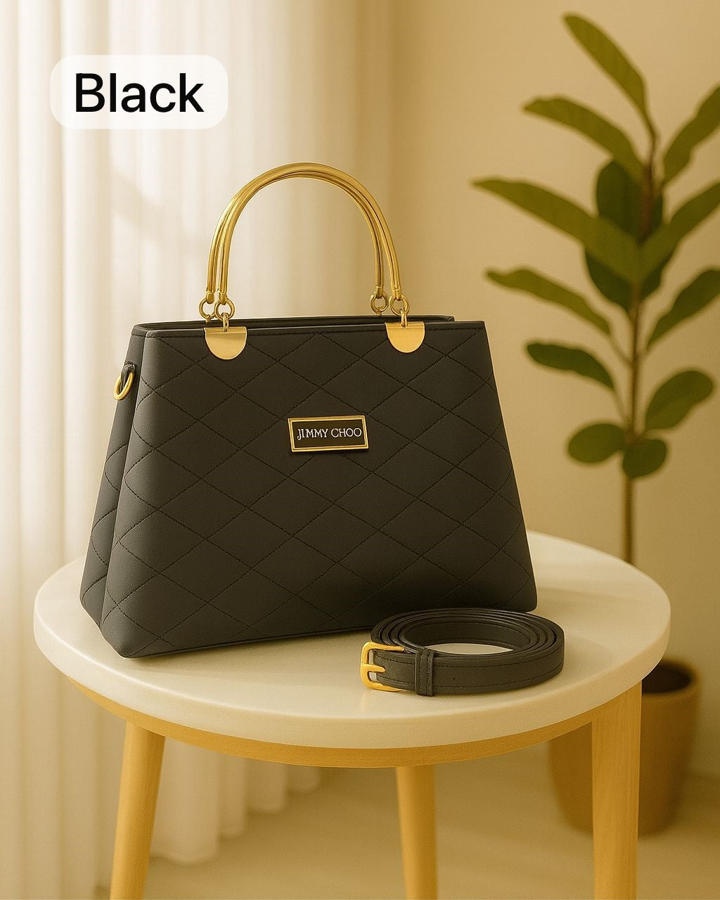 Quilted Faux Leather Handbags with Golden Metal Handles - Elegant Shoulder Tote