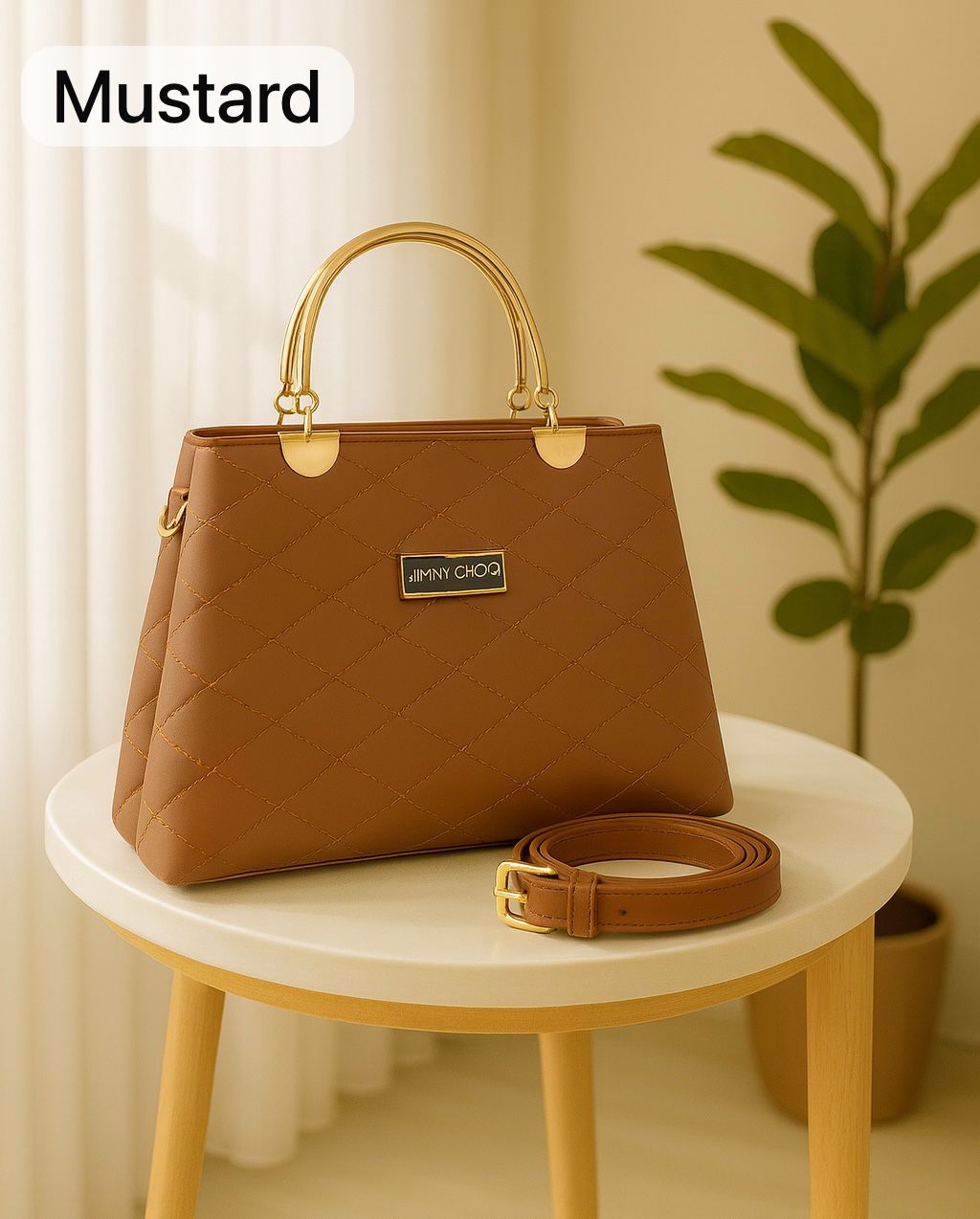 Quilted Faux Leather Handbags with Golden Metal Handles - Elegant Shoulder Tote