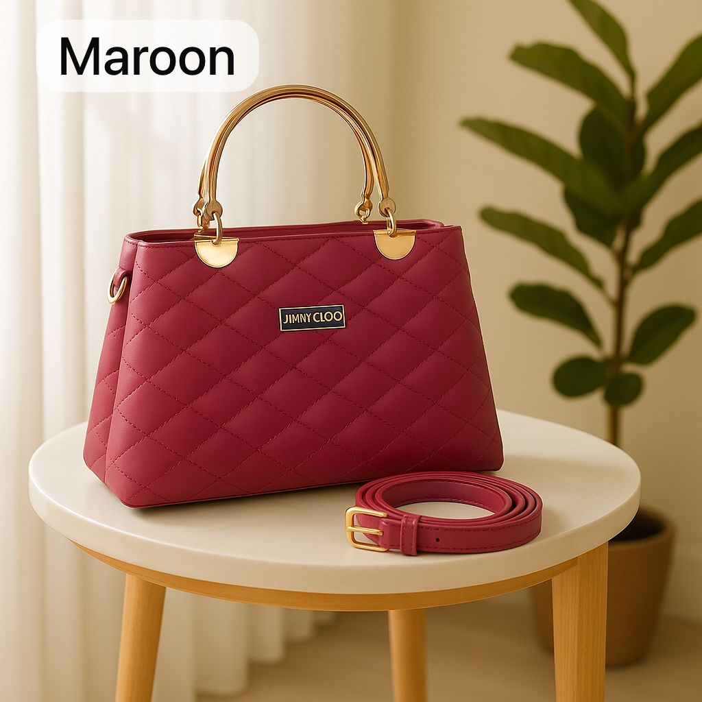 Quilted Faux Leather Handbags with Golden Metal Handles - Elegant Shoulder Tote