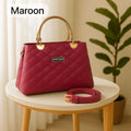 Quilted Faux Leather Handbags with Golden Metal Handles - Elegant Shoulder Tote