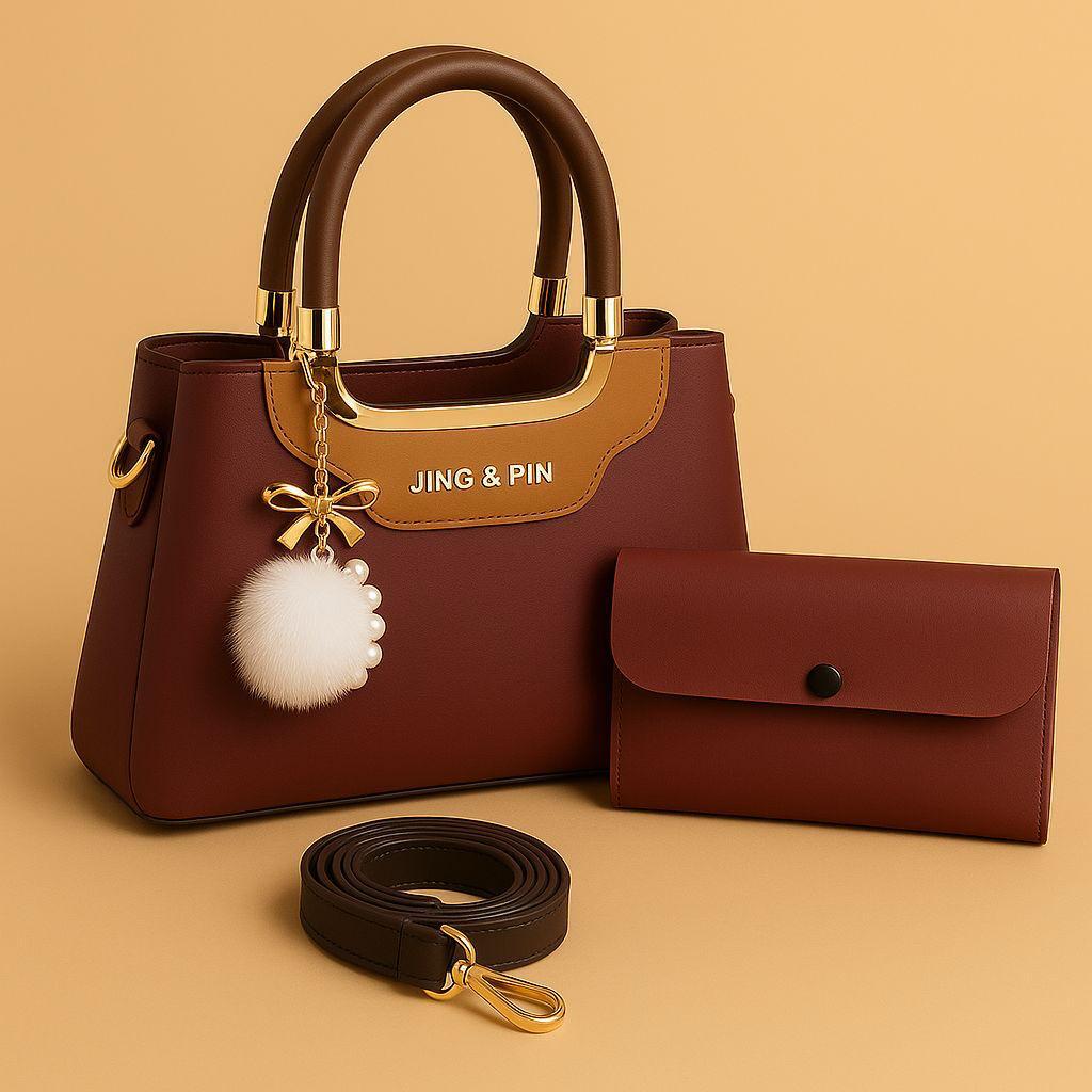 Premium 'JING & PIN' Ladies Handbag Collection with Clutch and Shoulder Strap Option( black )