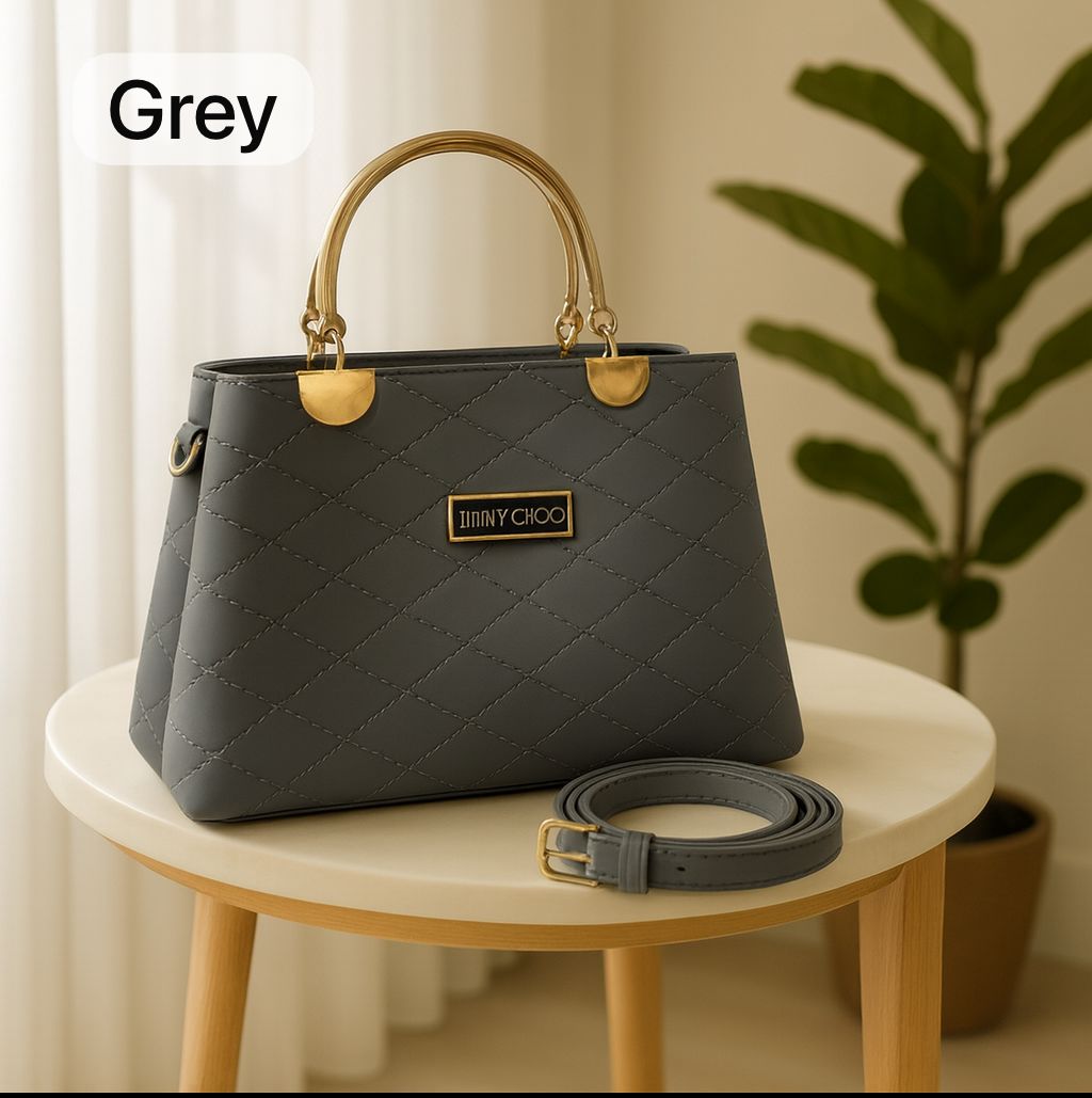 Quilted Faux Leather Handbags with Golden Metal Handles - Elegant Shoulder Tote