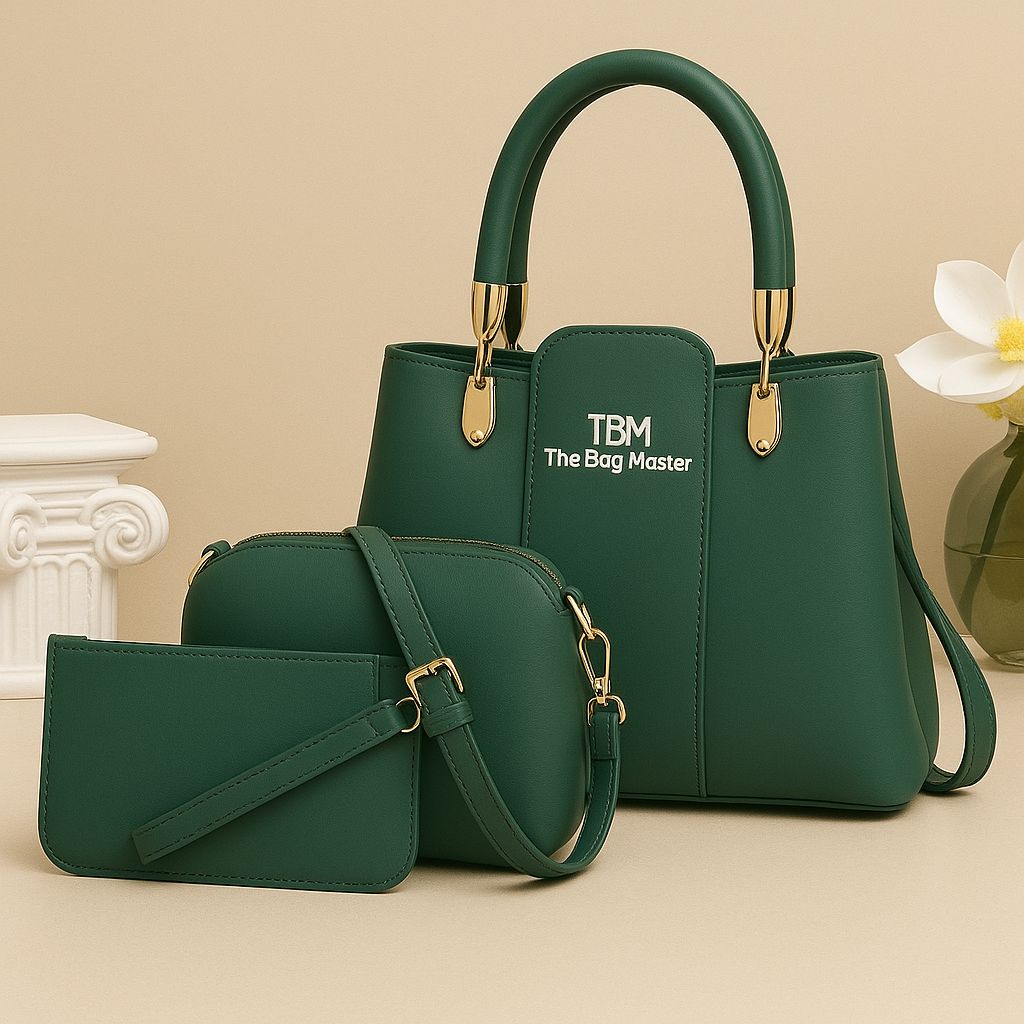 3 Pieces Ladies Handbag Elegant Design Premium Quality Smooth Finish Easy Carry - Black Rs 1,341