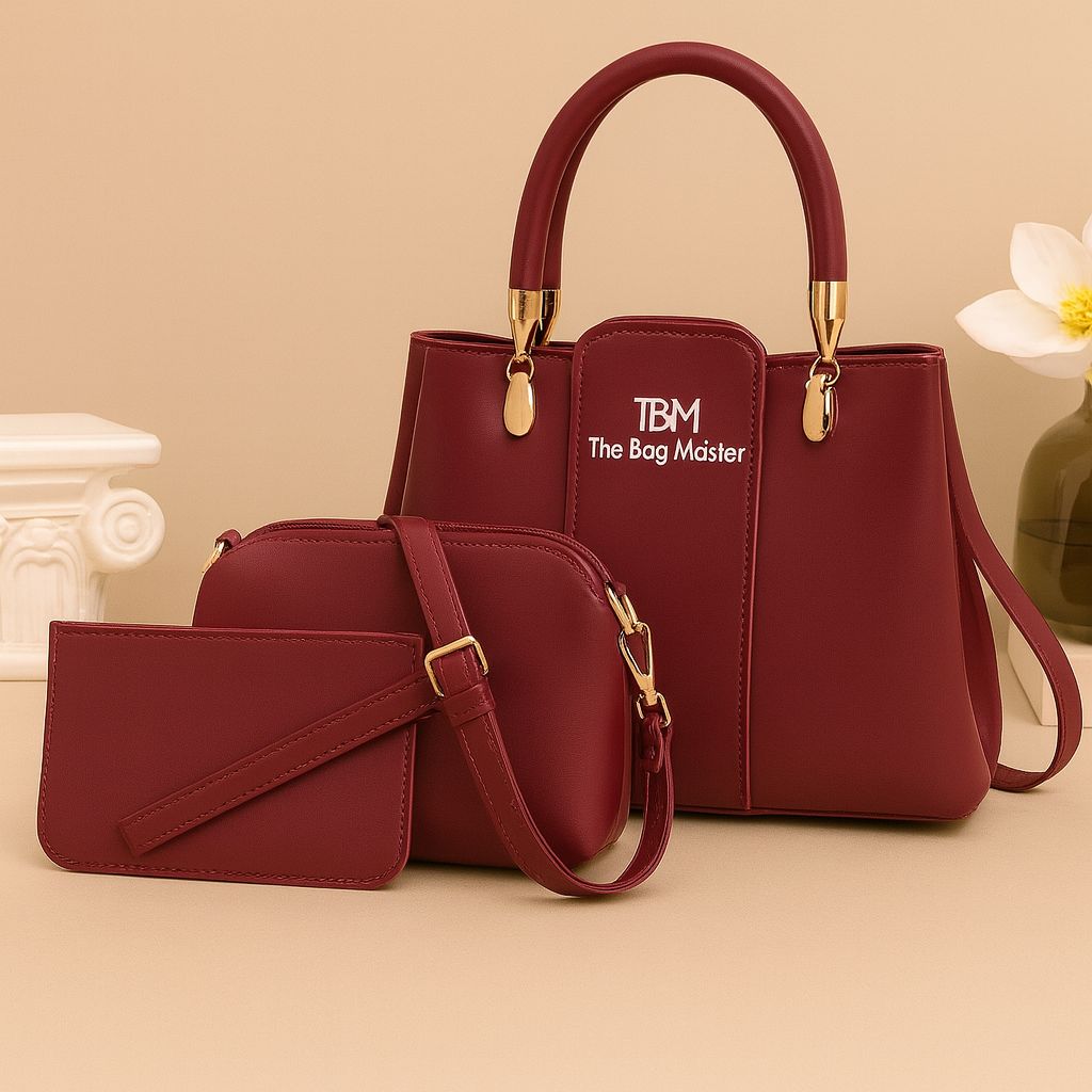 3 Pieces Ladies Handbag Elegant Design Premium Quality Smooth Finish Easy Carry - Black Rs 1,341