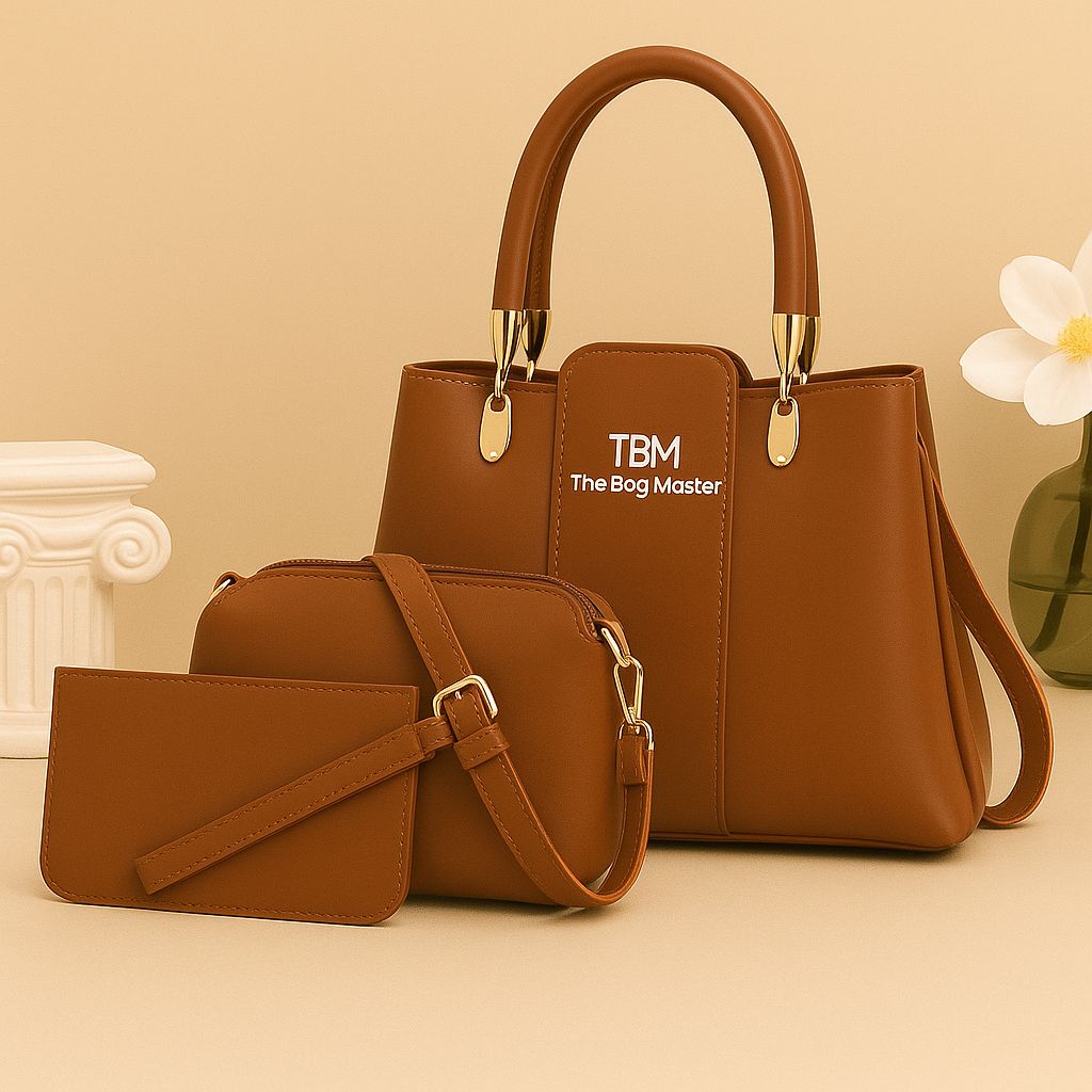 3 Pieces Ladies Handbag Elegant Design Premium Quality Smooth Finish Easy Carry - Black Rs 1,341