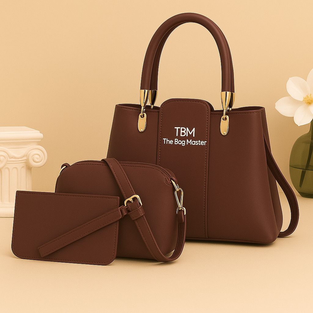 3 Pieces Ladies Handbag Elegant Design Premium Quality Smooth Finish Easy Carry - Black Rs 1,341
