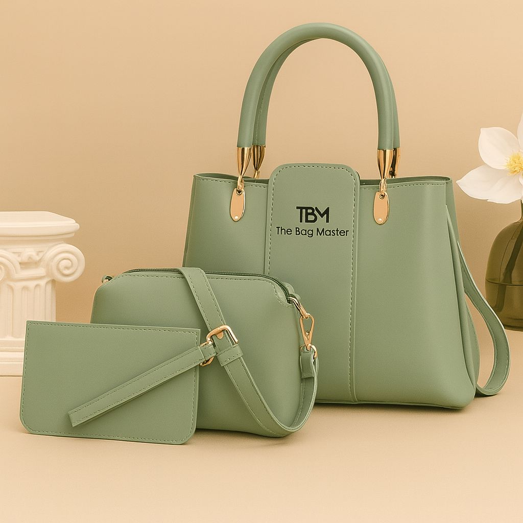 3 Pieces Ladies Handbag Elegant Design Premium Quality Smooth Finish Easy Carry - Black Rs 1,341