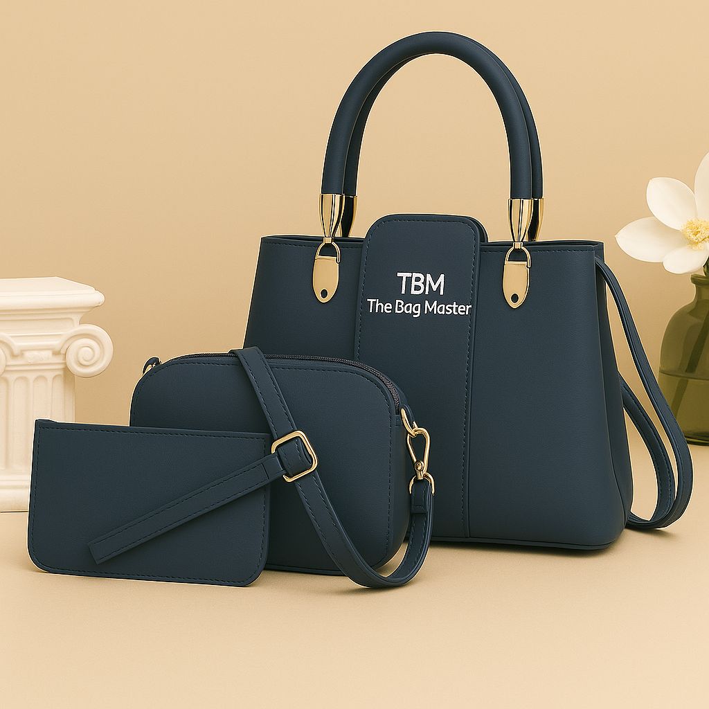 3 Pieces Ladies Handbag Elegant Design Premium Quality Smooth Finish Easy Carry - Black Rs 1,341