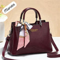 1Pc Vesasan Gaohn Faux Leather Handbag With Decorative Scarf Elegant Design Premium Quality - Black