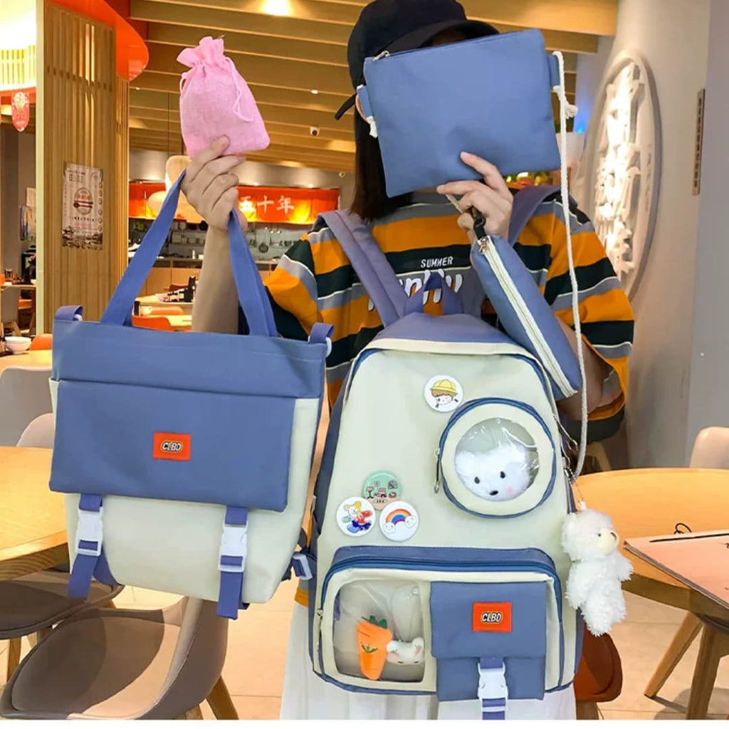 4 Set Backpack For Teenager Girl Waterproof High Capacity School Bags Female Student Cute BookBags | Pink