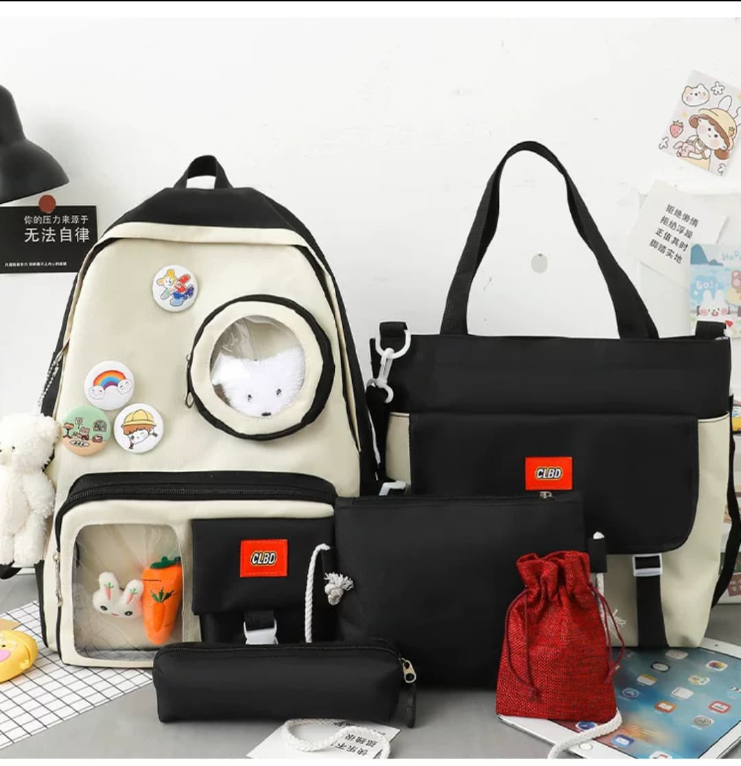 4 Set Backpack For Teenager Girl Waterproof High Capacity School Bags Female Student Cute BookBags | Pink