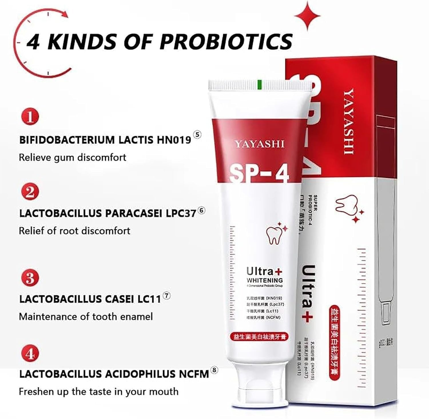 YAYASHI SP-4 Ultra Whitening Probiotic Toothpaste | Advanced Stain Removal & Fresh Breath Oral Care | Red Tube Formula