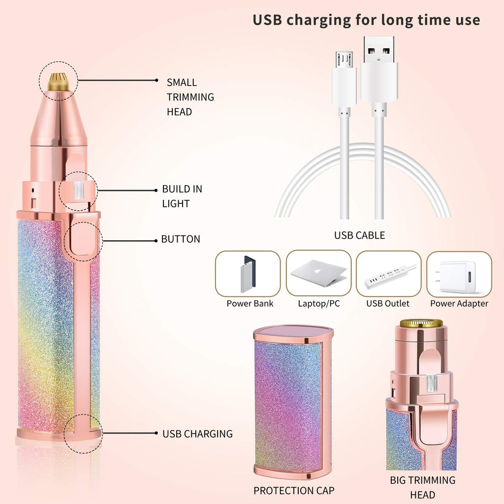 2-in-1 Flawless Eyebrow Trimmer for Women – USB Rechargeable Facial Hair Remover & Upper Lip Trimmer with Cleaning Brush