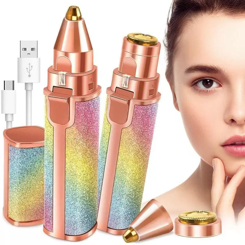 2-in-1 Flawless Eyebrow Trimmer for Women – USB Rechargeable Facial Hair Remover & Upper Lip Trimmer with Cleaning Brush