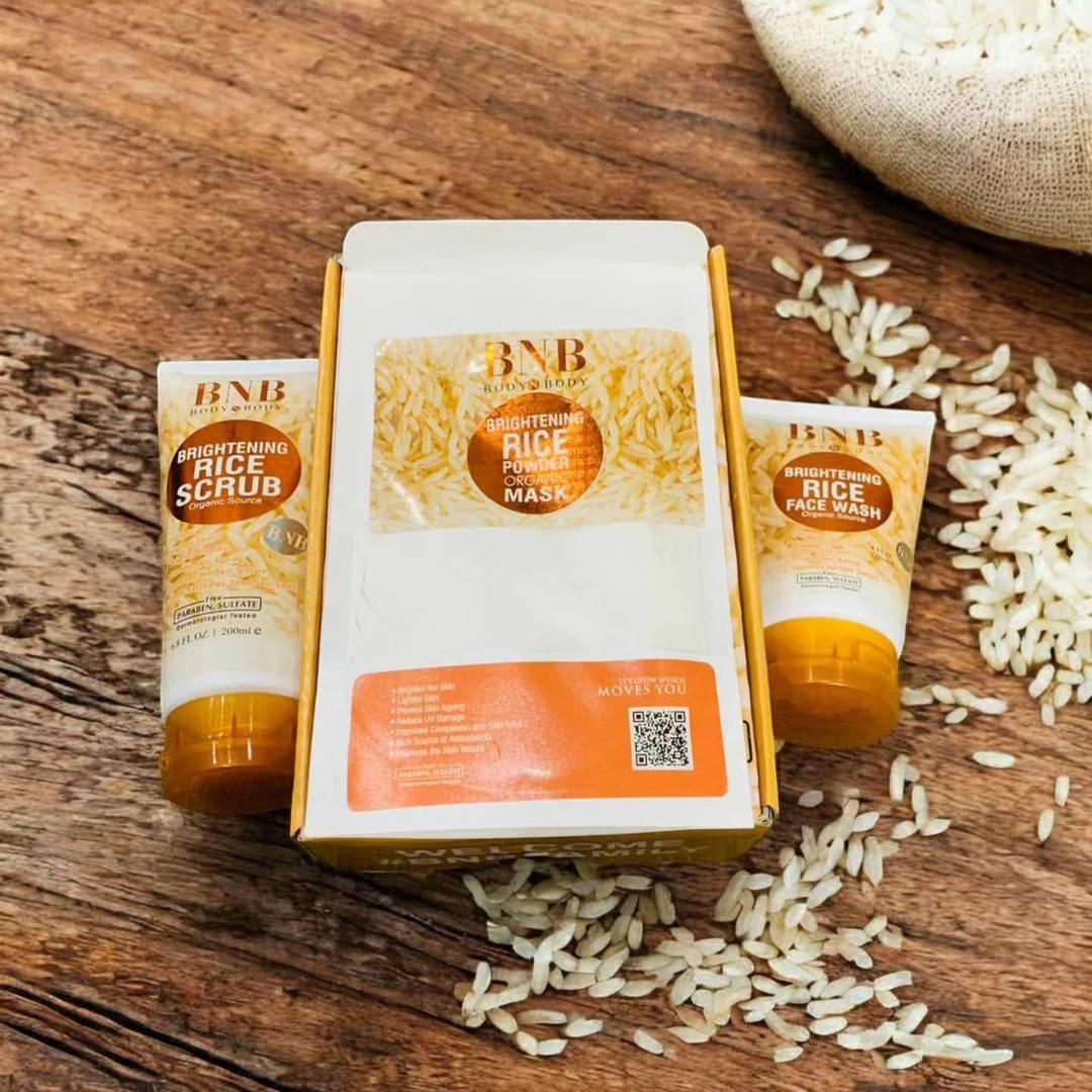 BNB Body & Body Rice Brightening Glow Kit 3-in-1 | Korean Glass Skin Care Kit for Bright & Healthy Skin