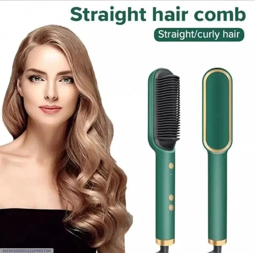 Hair Straightener Iron Brush Straight Hair Comb 2-in-1 Hair Straightener Curling Professional Styling Brush Hair Curler & Straightener For Women (Random Color)