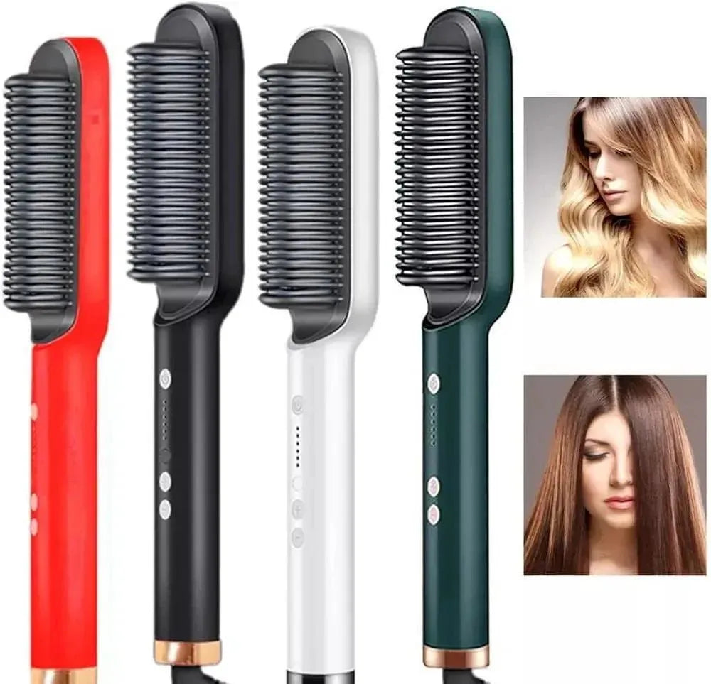 Hair Straightener Iron Brush Straight Hair Comb 2-in-1 Hair Straightener Curling Professional Styling Brush Hair Curler & Straightener For Women (Random Color)