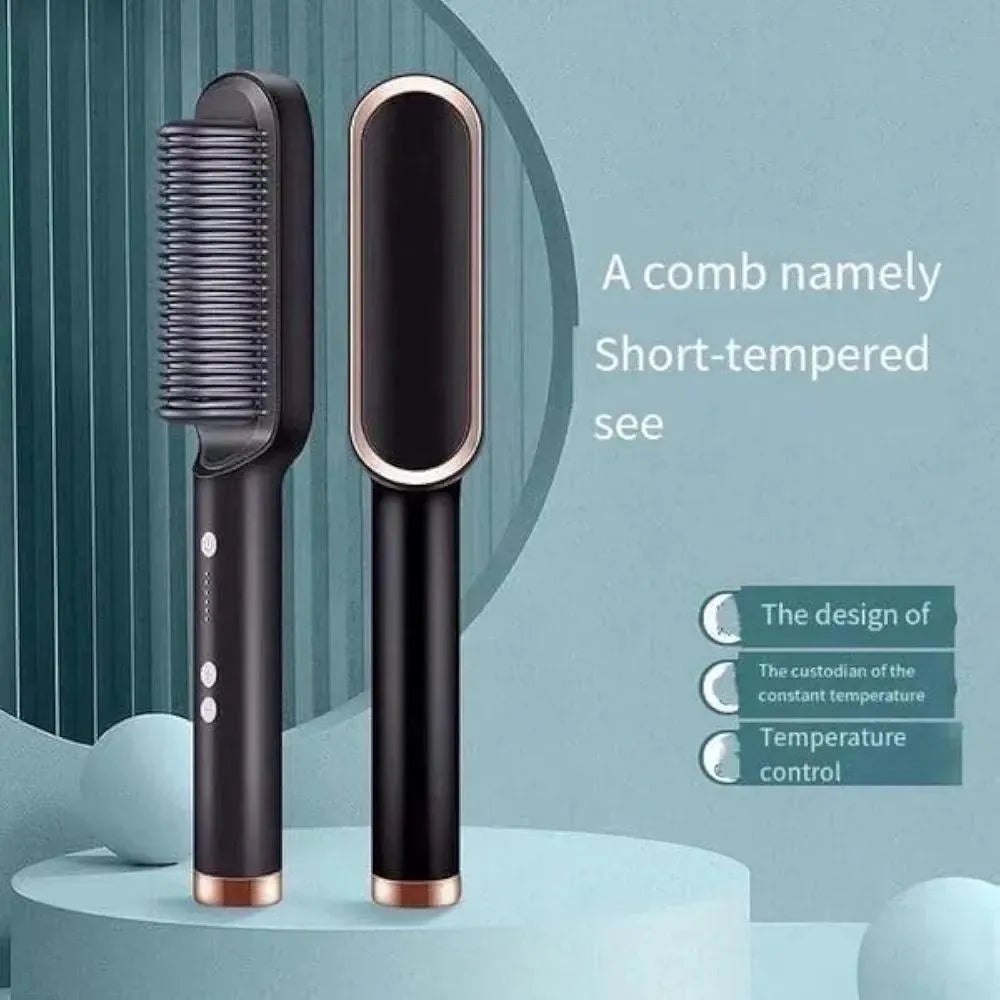 Hair Straightener Iron Brush Straight Hair Comb 2-in-1 Hair Straightener Curling Professional Styling Brush Hair Curler & Straightener For Women (Random Color)
