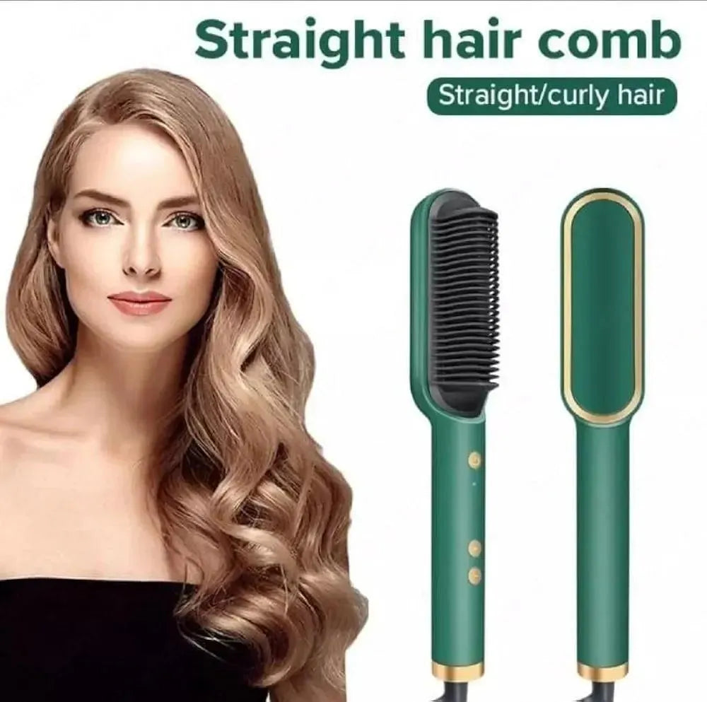 Hair Straightener Iron Brush Straight Hair Comb 2-in-1 Hair Straightener Curling Professional Styling Brush Hair Curler & Straightener For Women (Random Color)