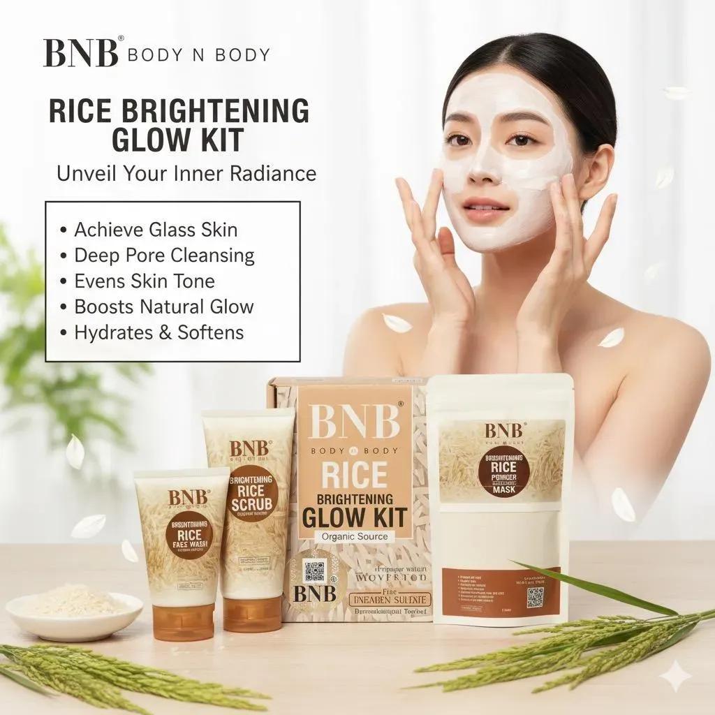 BNB Body & Body Rice Brightening Glow Kit 3-in-1 | Korean Glass Skin Care Kit for Bright & Healthy Skin